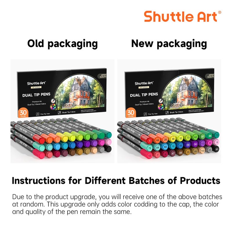 Shuttle Art Dual Tip Brush Marker Pens, 30 Colors Dual Tip Calligraphy Pens Fine and Brush Tip Markers Set, Water-based Ink Perfect for Kids Adult Artist Calligraphy Journal Doodling Writing - Image 2